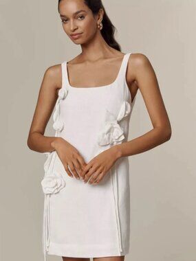 FARM Rio Rosette Linen Floral-Appliquéd Mini Dress